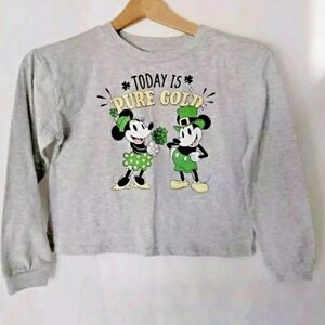 NWOT Girls Disney Minnie and Mikey St. Patrick's Day Long Sleeve Shirt Top  Grey